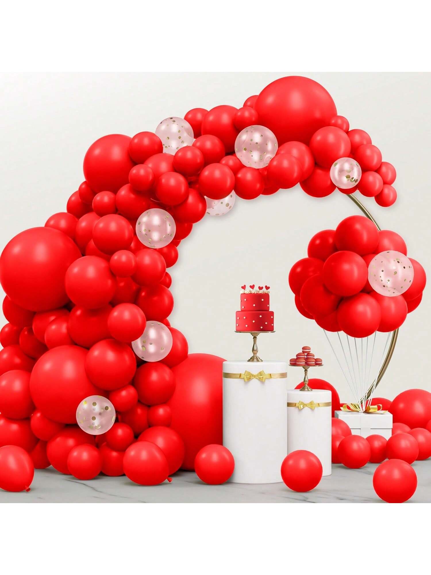 150 Red Balloons in Various Sizes with Arch Kit for Parties and Weddings