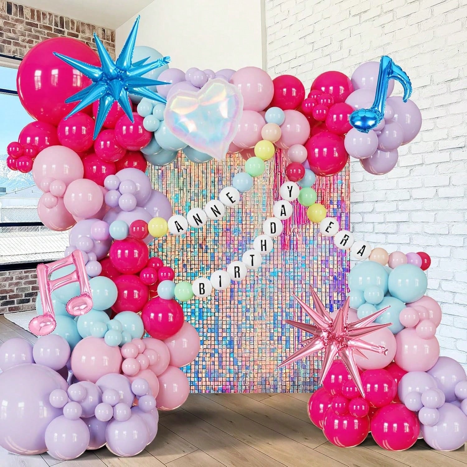190PCS Pink Purple Blue Balloon Garland Heart Star Balloons Party Decor