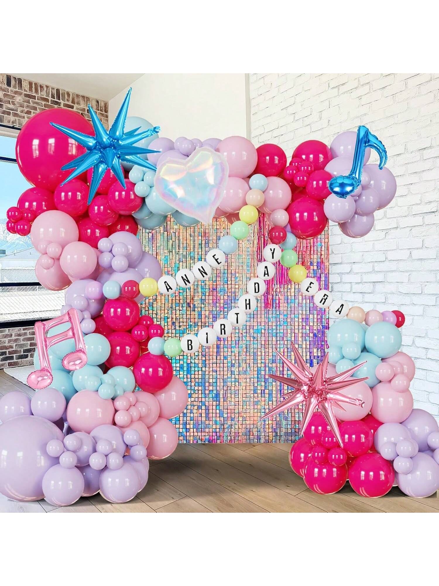 190PCS Pink Purple Blue Balloon Garland Heart Star Balloons Party Decor