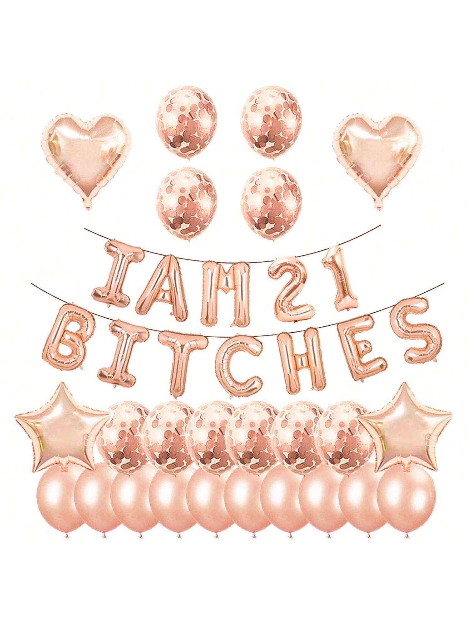 21st Birthday Party Set Funny Banner Confetti and Rose Gold Balloons