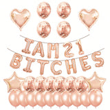 21st Birthday Party Set Funny Banner Confetti and Rose Gold Balloons