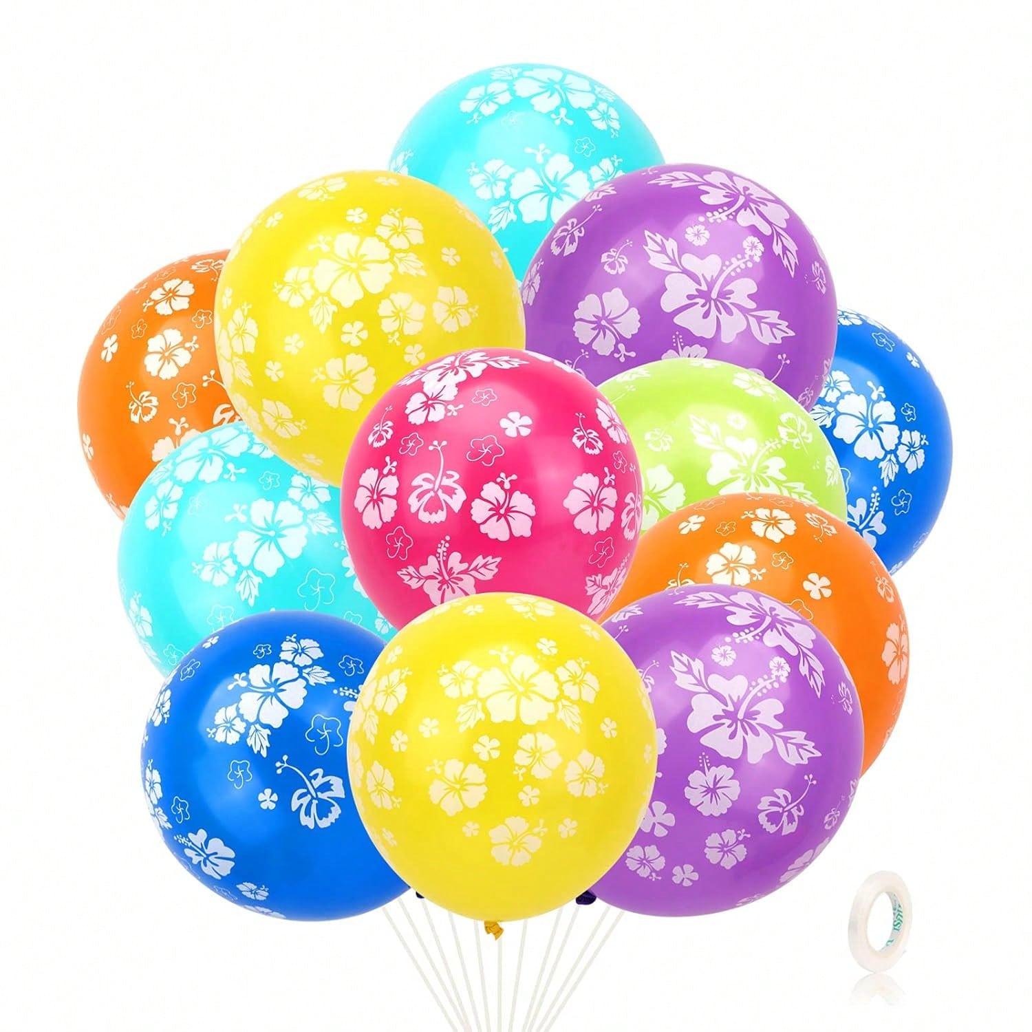 35pc Hawaiian Balloon Kit: Hibiscus Flowers, Tropical Balloons For Luau, Beach & Summer Parties -