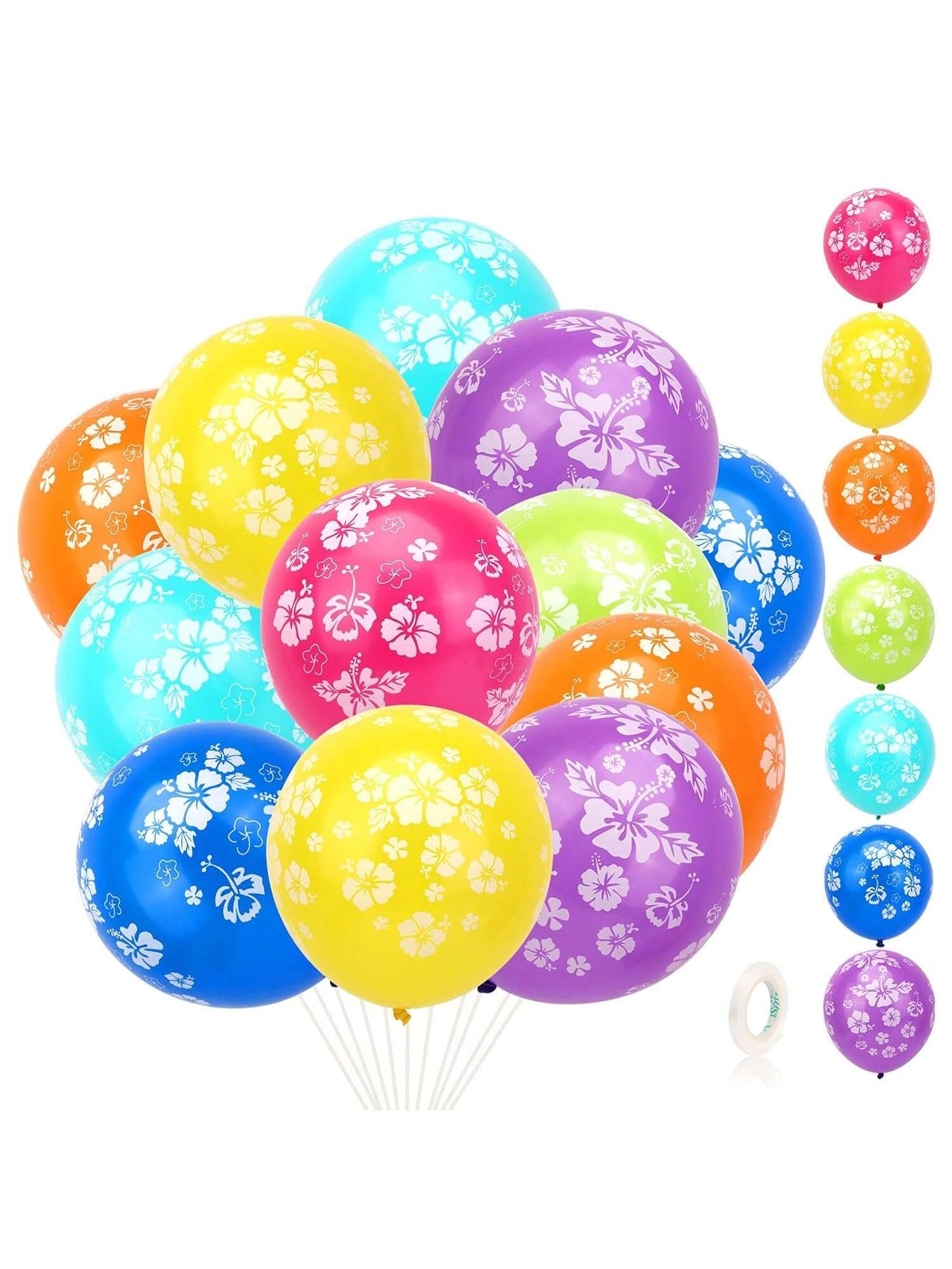 35pc Hawaiian Balloon Kit: Hibiscus Flowers, Tropical Balloons For Luau, Beach & Summer Parties -