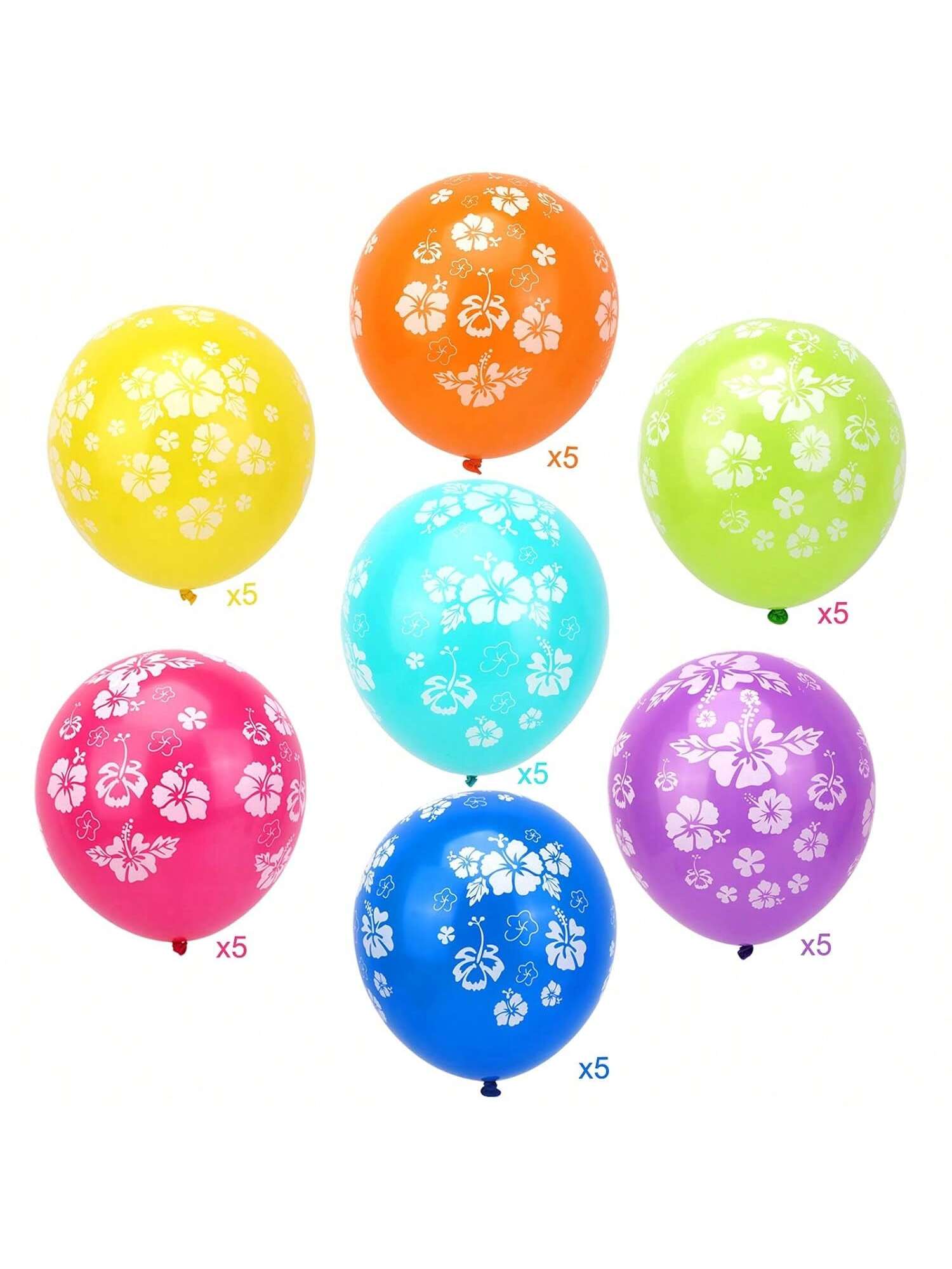 35pc Hawaiian Balloon Kit: Hibiscus Flowers, Tropical Balloons For Luau, Beach & Summer Parties -
