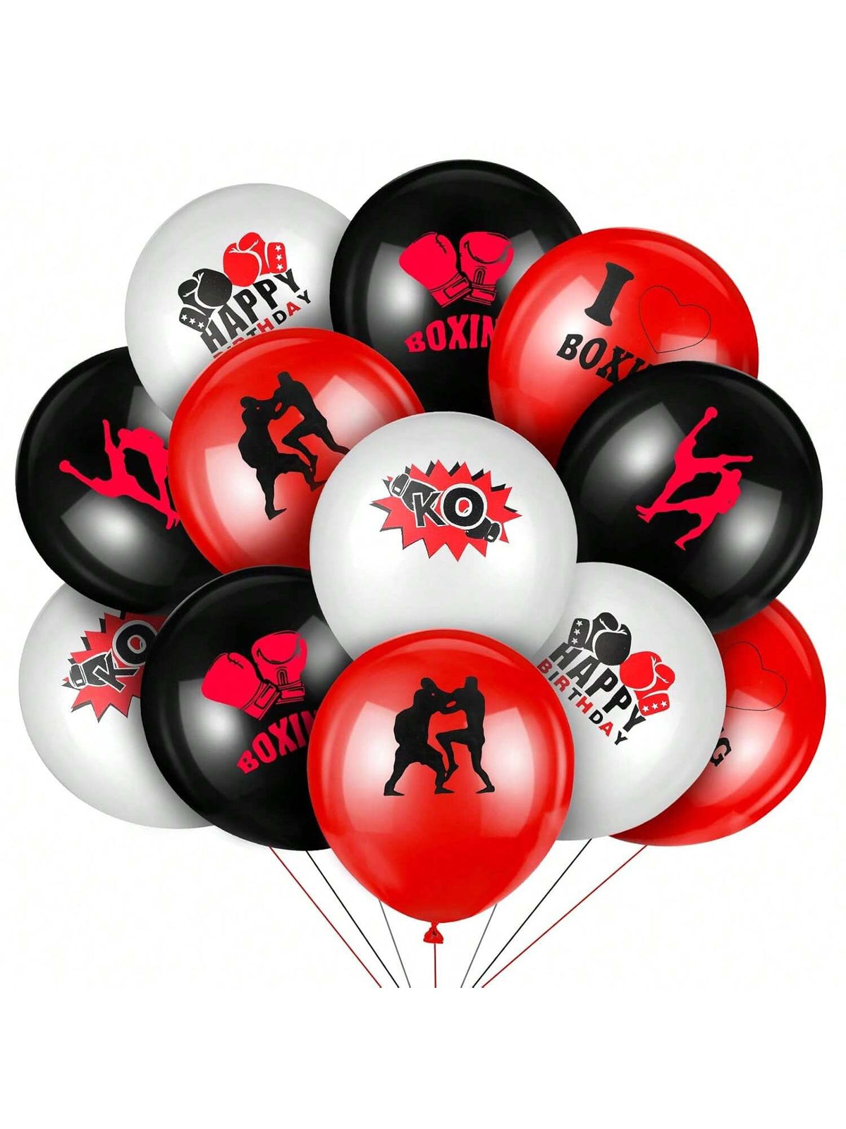 36-Pack Boxing Balloons in Red Black and White for Party Decor