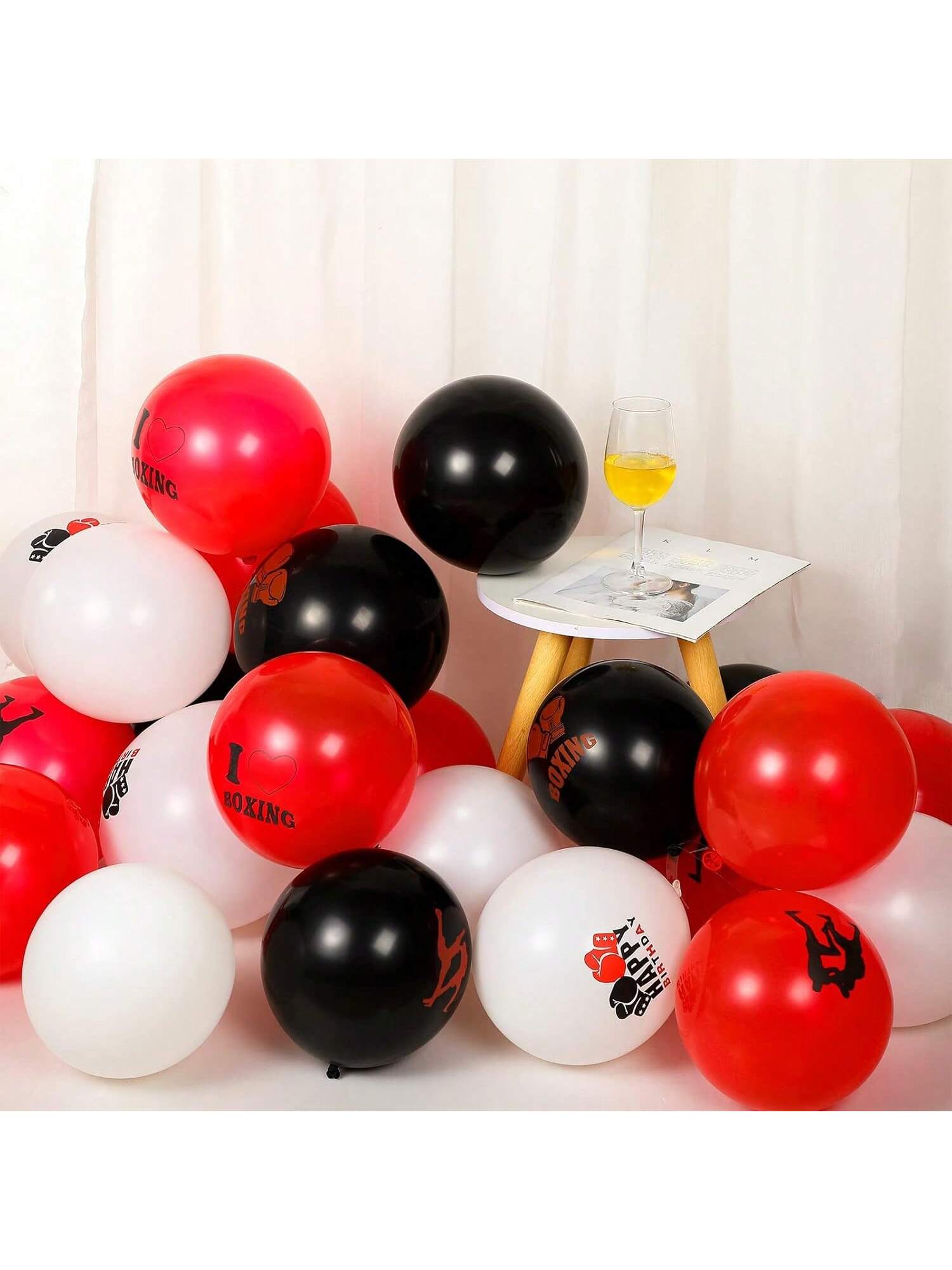 36-Pack Boxing Balloons in Red Black and White for Party Decor