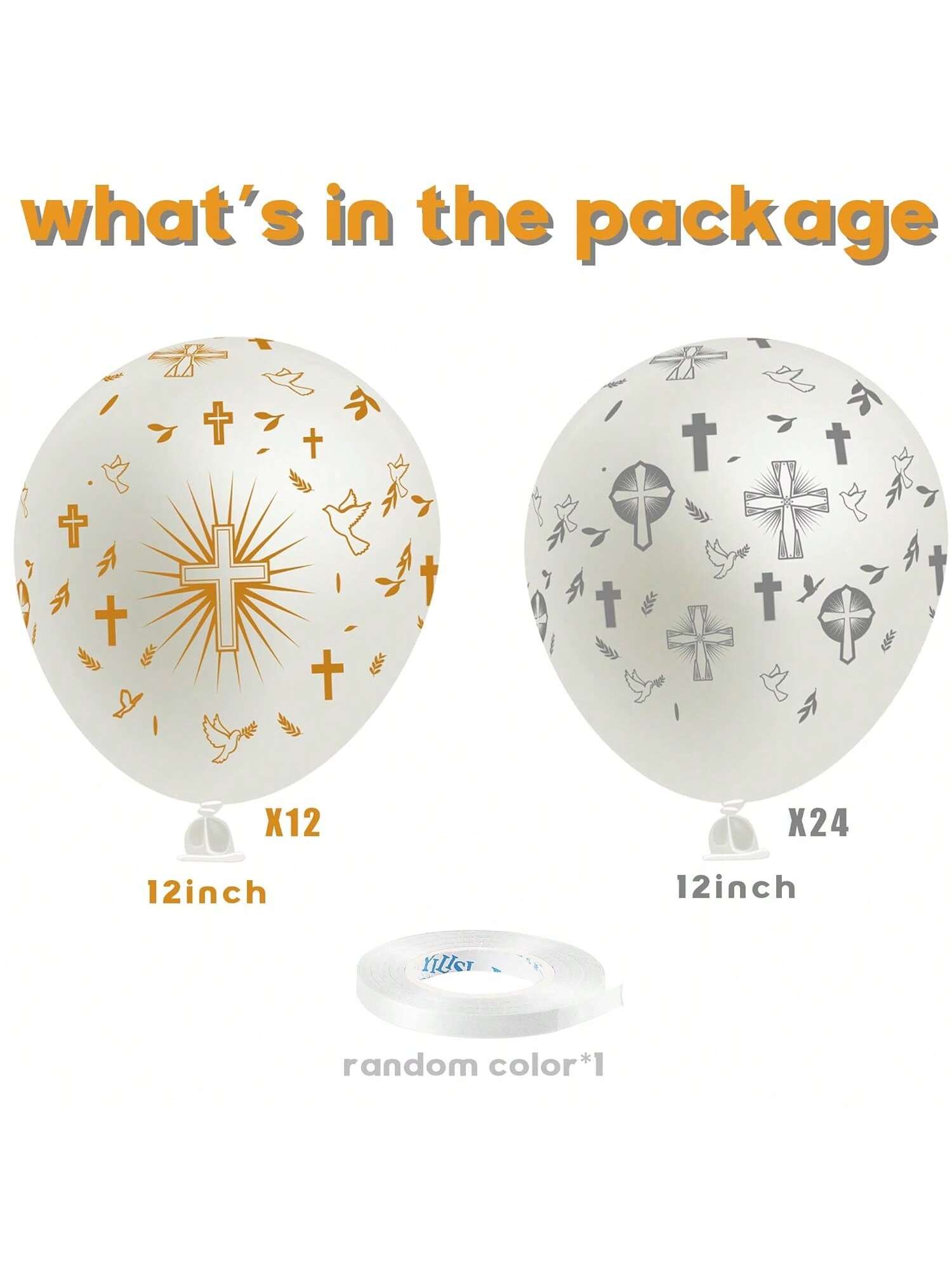 36pcs Cross God Bless Balloons 12in for Baptism Christening First Communion & Party Decor