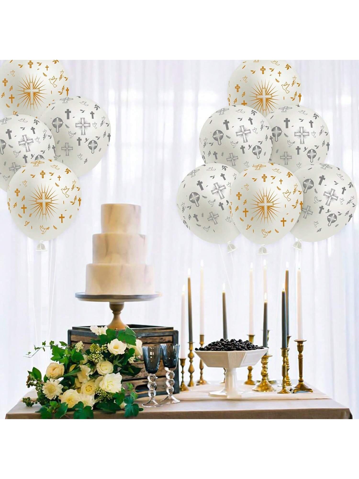 36pcs Cross God Bless Balloons 12in for Baptism Christening First Communion & Party Decor