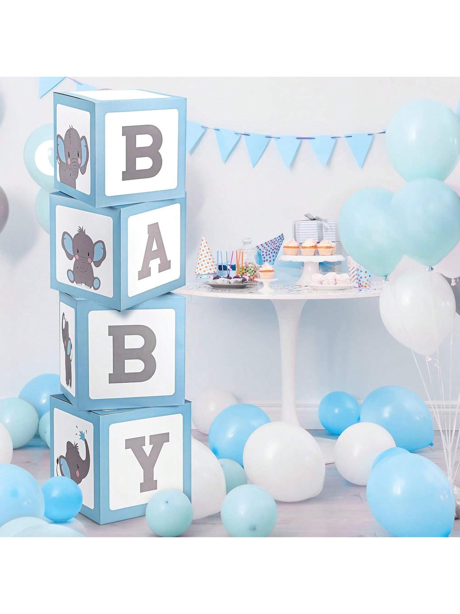 Elephant Balloon Box Decorations 4 pcs Blue First Birthday Party