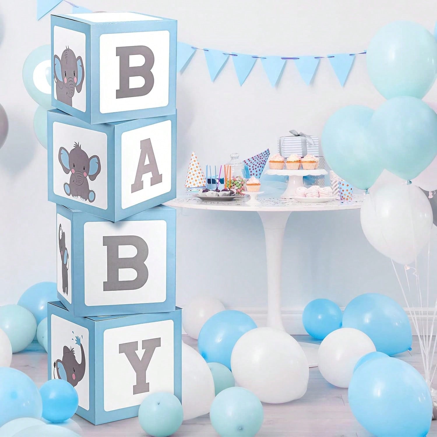 Elephant Balloon Box Decorations 4 pcs Blue First Birthday Party