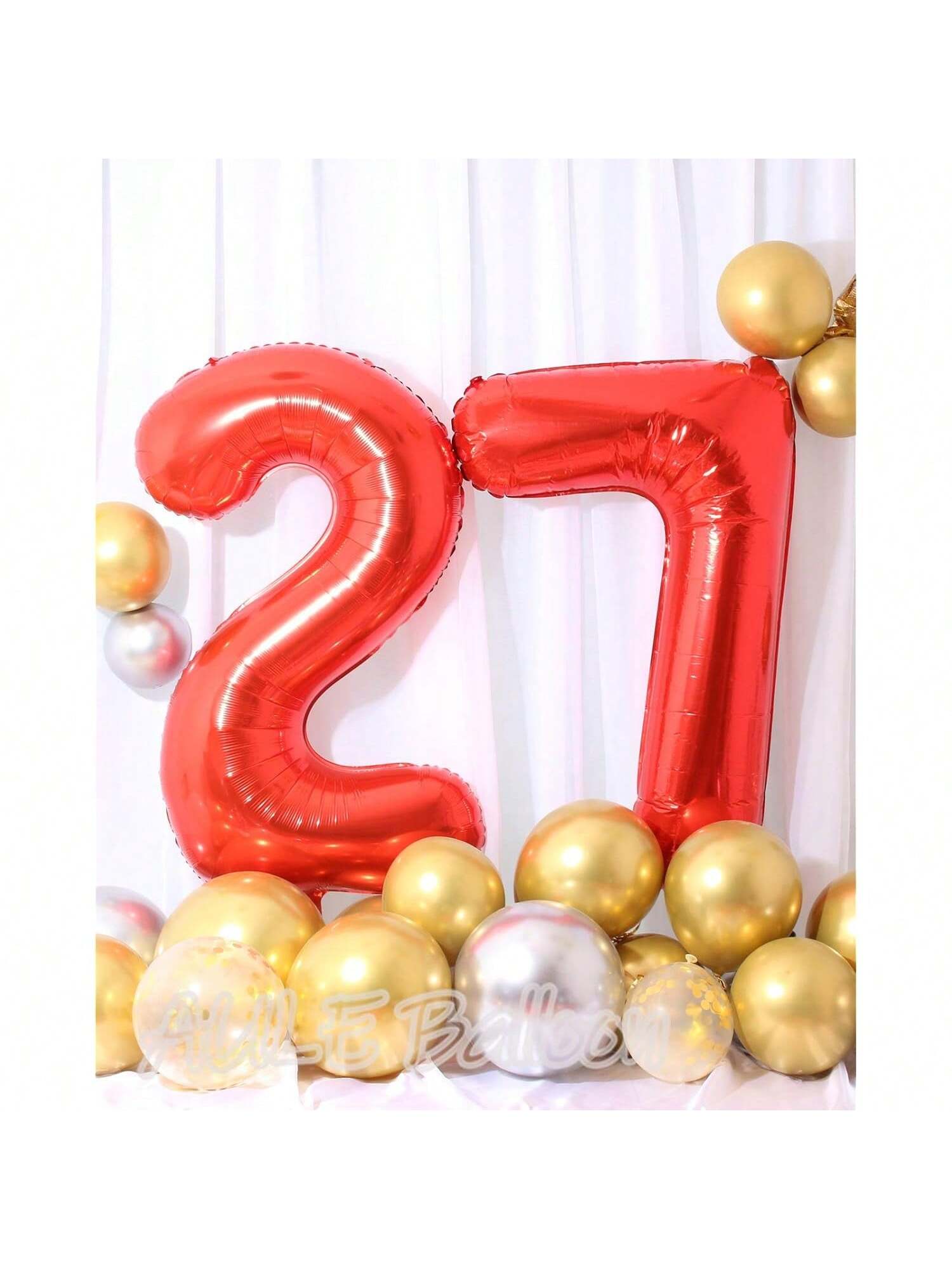 40 Inch Red Number 27 Foil Balloon for Birthday or Anniversary Decor