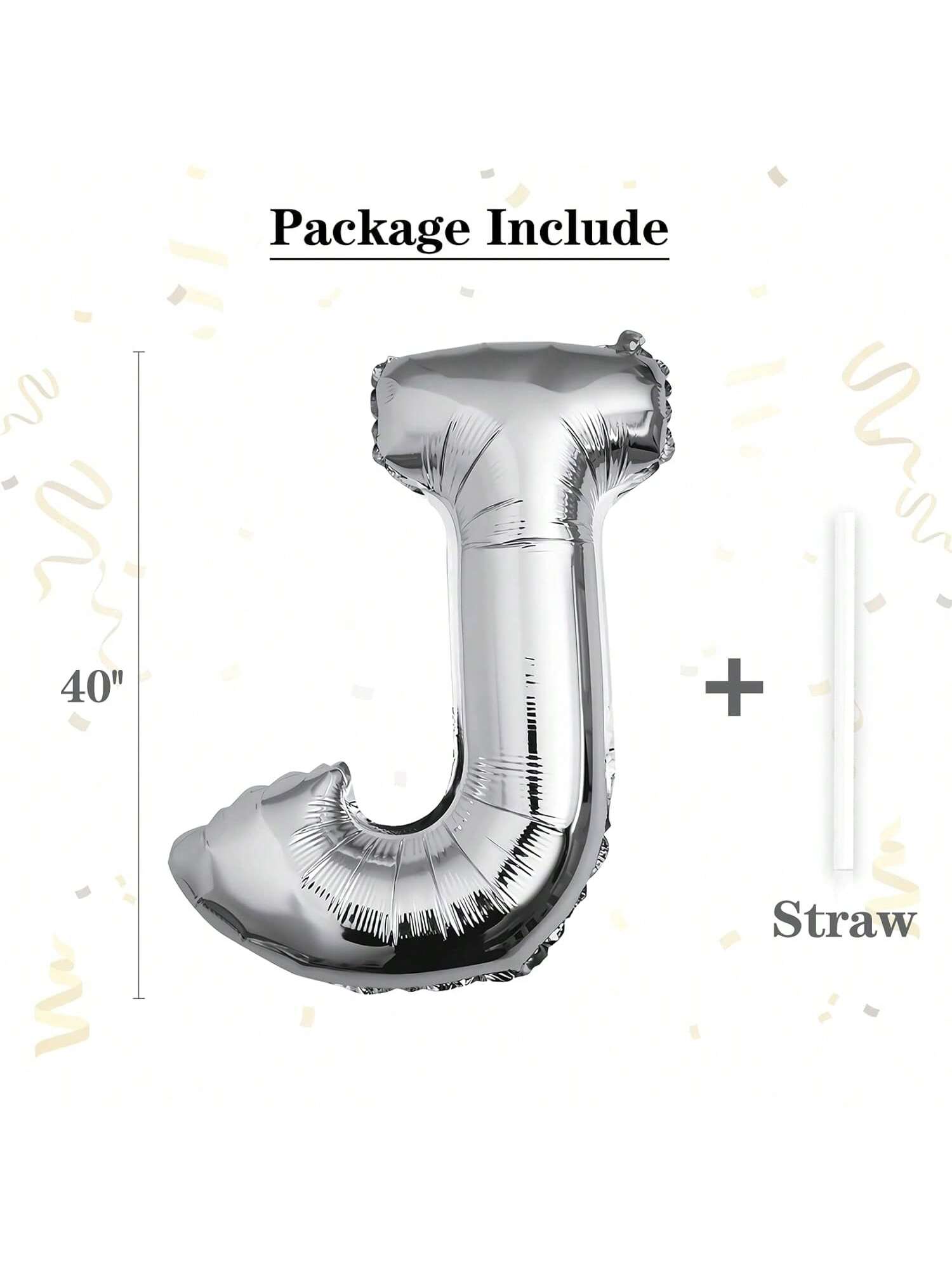 40 Inch Silver Letter J Foil Balloon for Birthday and Wedding Decor