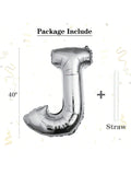40 Inch Silver Letter J Foil Balloon for Birthday and Wedding Decor