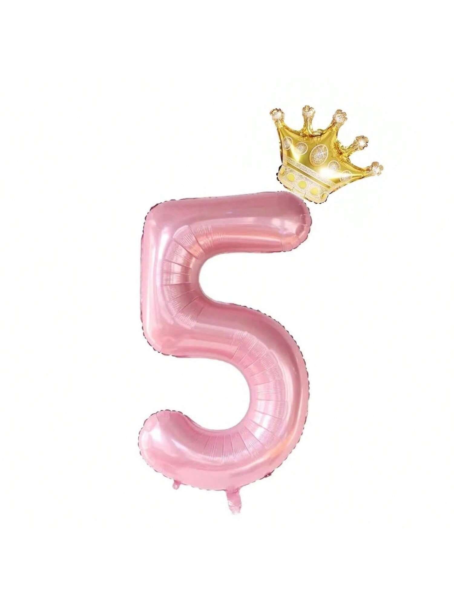 40 Inch Pink Crown Number 5 Foil Balloon for 5th Birthday Party