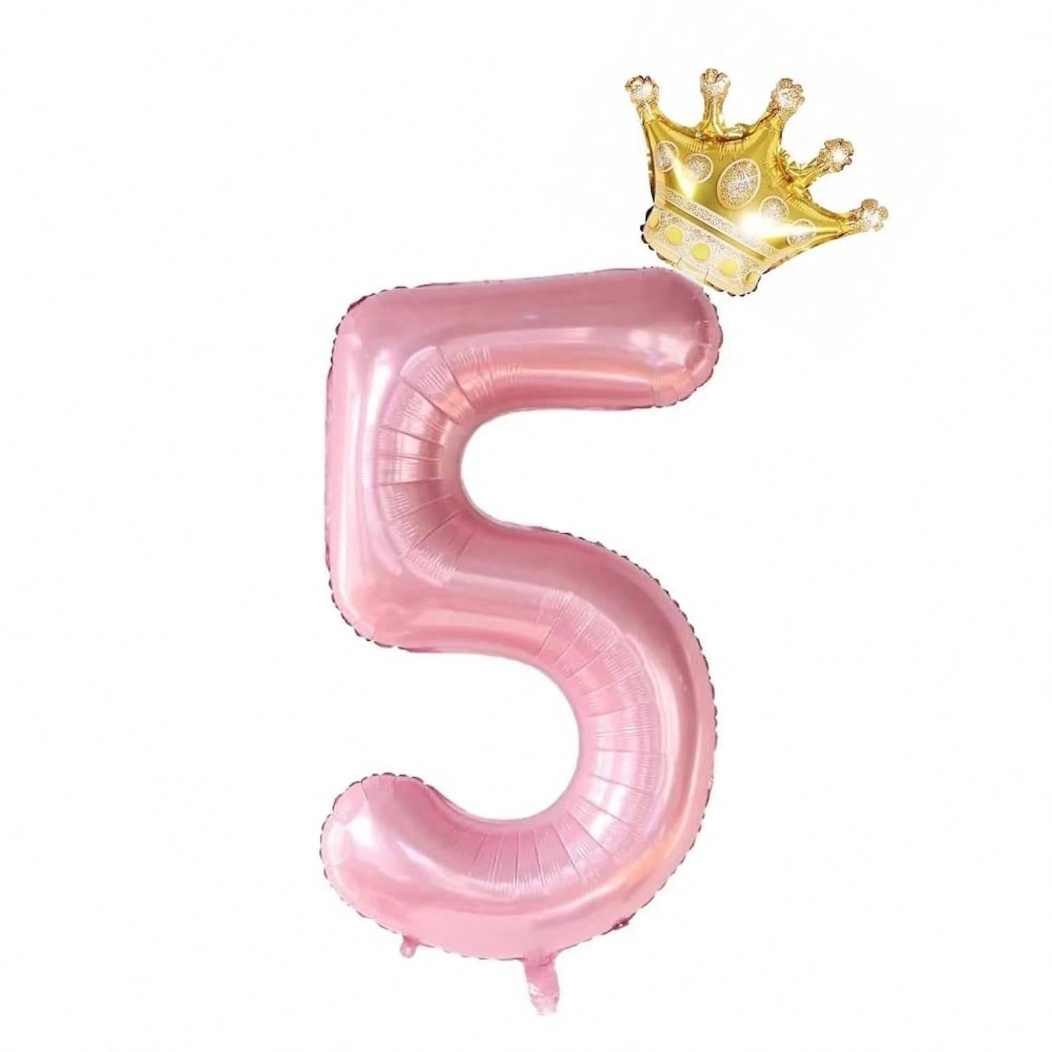 40 Inch Pink Crown Number 5 Foil Balloon for 5th Birthday Party