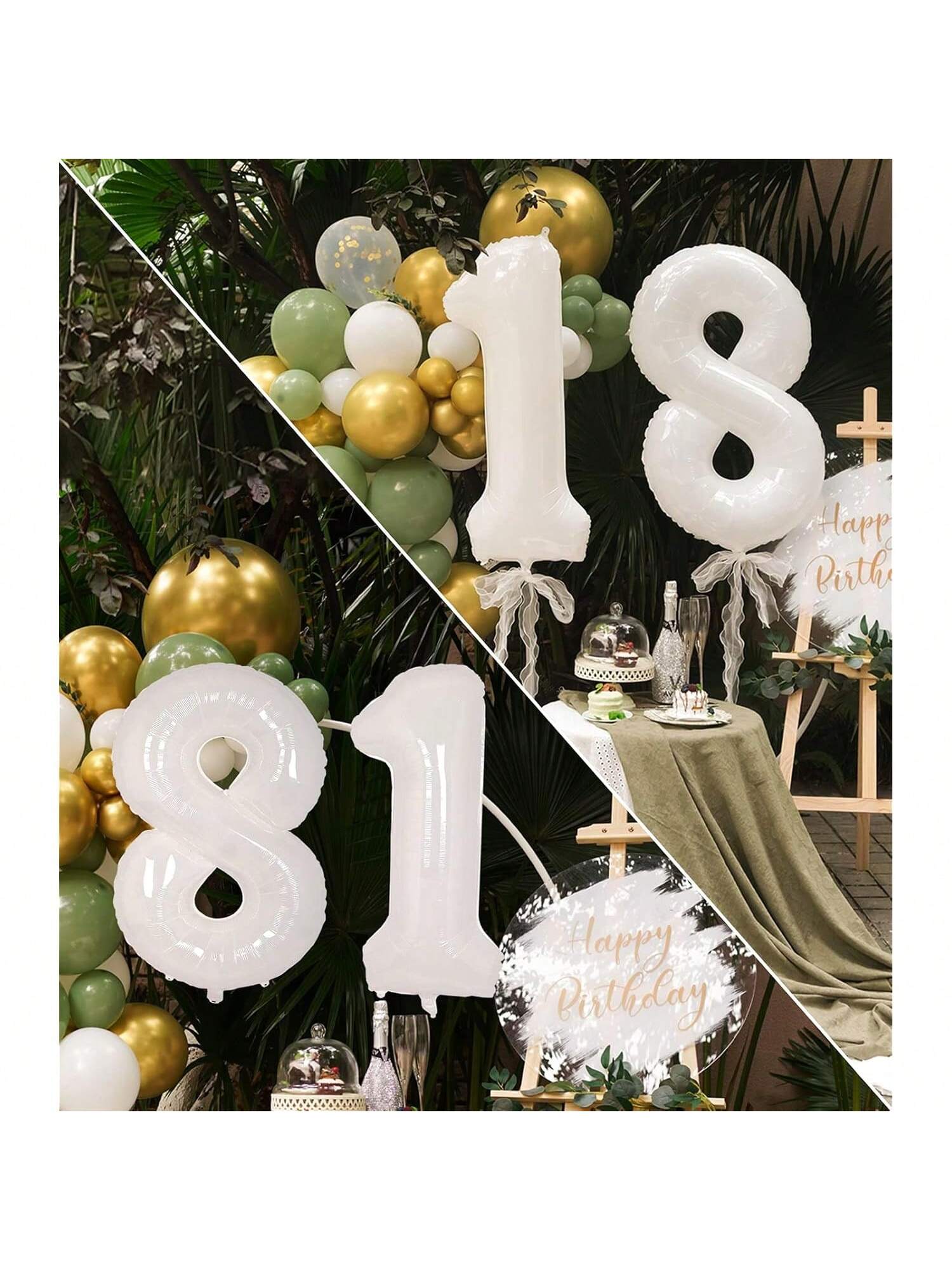 40 Inch White Number 18 Foil Balloon for 18th Birthday or Anniversary Decor