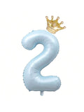 40-Inch Light Blue Number 2 Balloon with Crown for 2nd Birthday Party Supplies