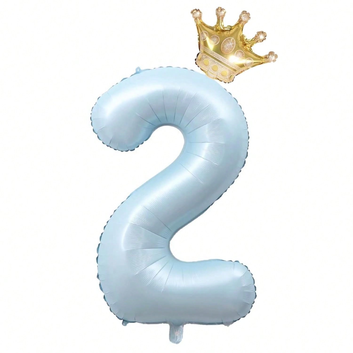 40-Inch Light Blue Number 2 Balloon with Crown for 2nd Birthday Party Supplies