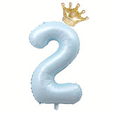 40-Inch Light Blue Number 2 Balloon with Crown for 2nd Birthday Party Supplies