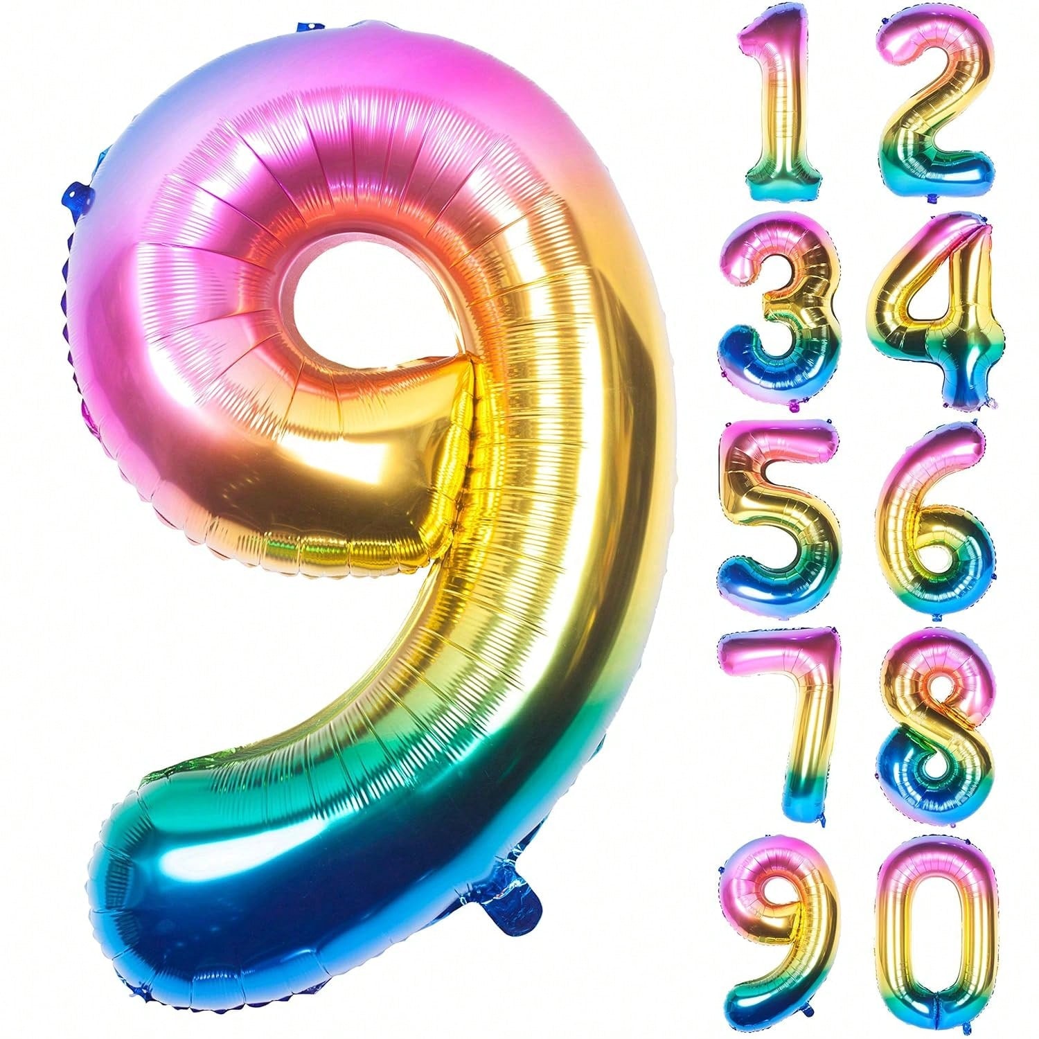 40-Inch Rainbow Number 9 Foil Balloon for Birthday Party Decorations