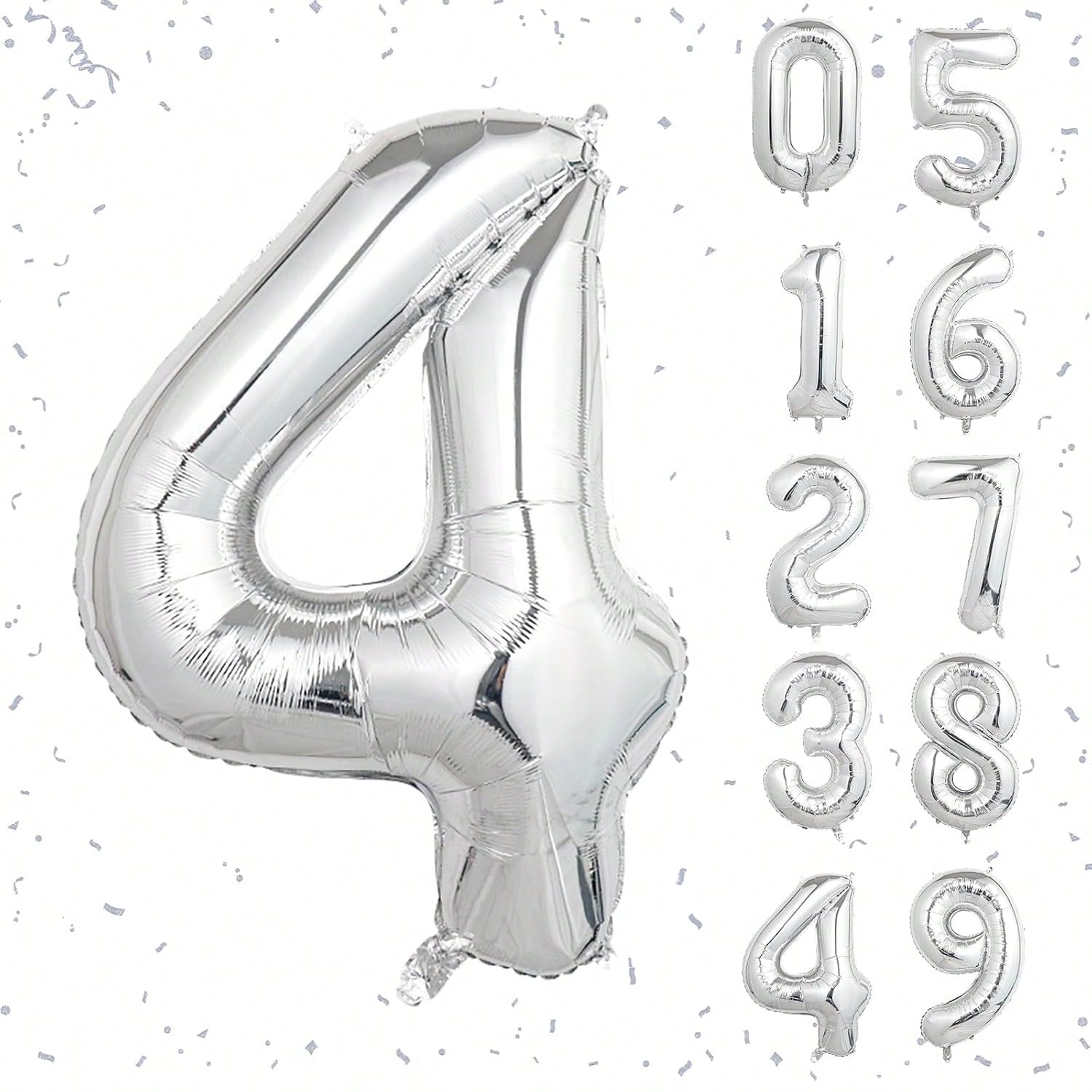 40 Inch Silver Number Foil Balloons for Birthday Wedding and Anniversary Parties