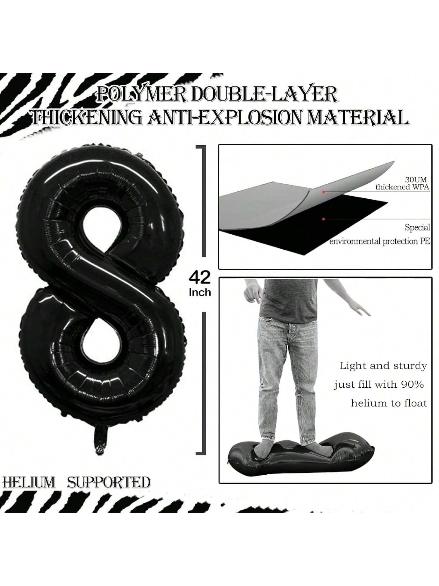 42-Inch Black Number 80 Balloon for 80th Birthday or Anniversary Party