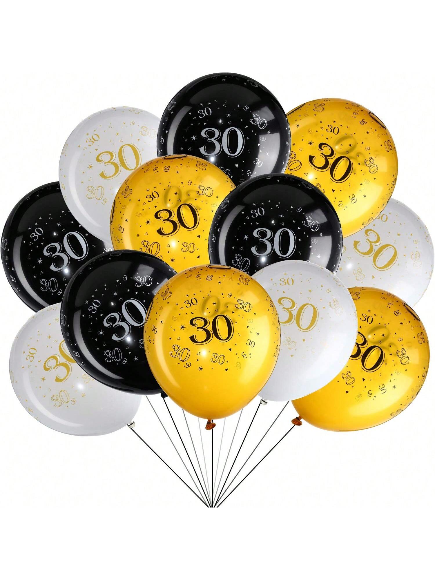 45pcs 12 Inch 30th Birthday Balloons White Gold Black Party Decorations