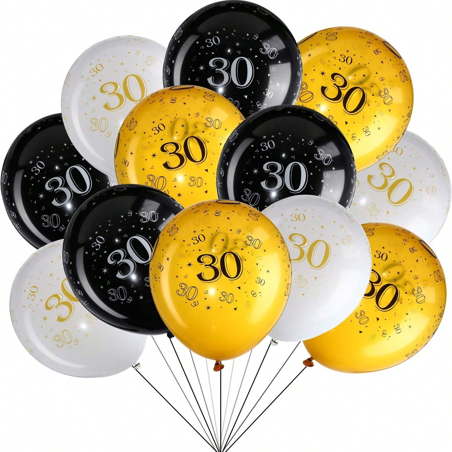 45pcs 12 Inch 30th Birthday Balloons White Gold Black Party Decorations