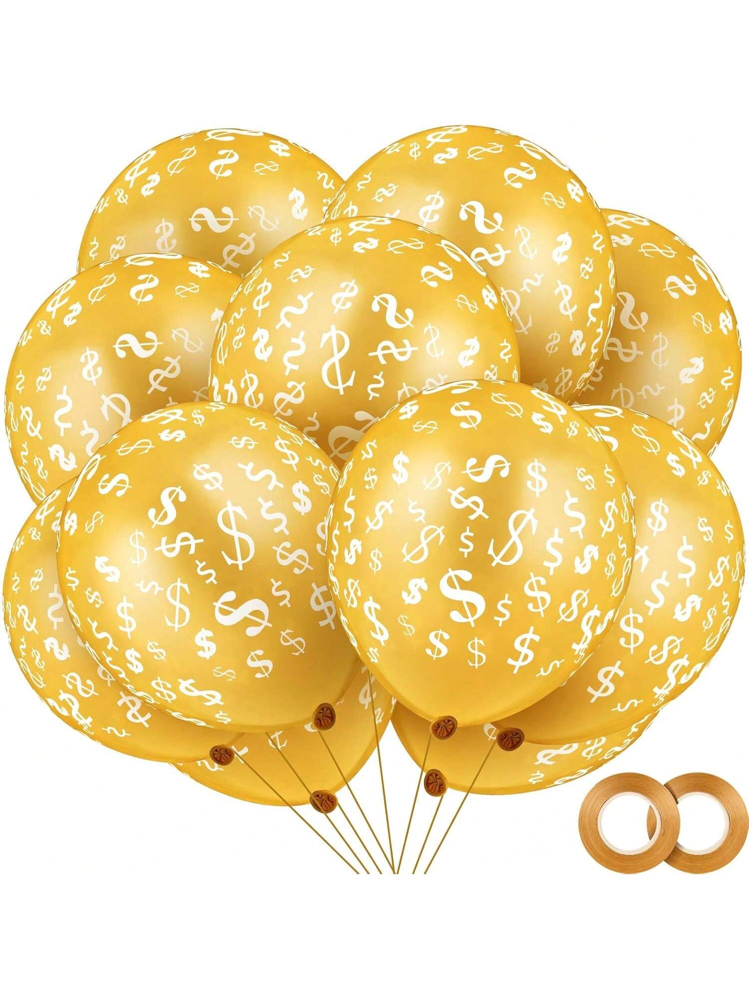 50pcs Dollar Sign Balloons 12 Inch with Gold Ribbon for Party Wedding Casino