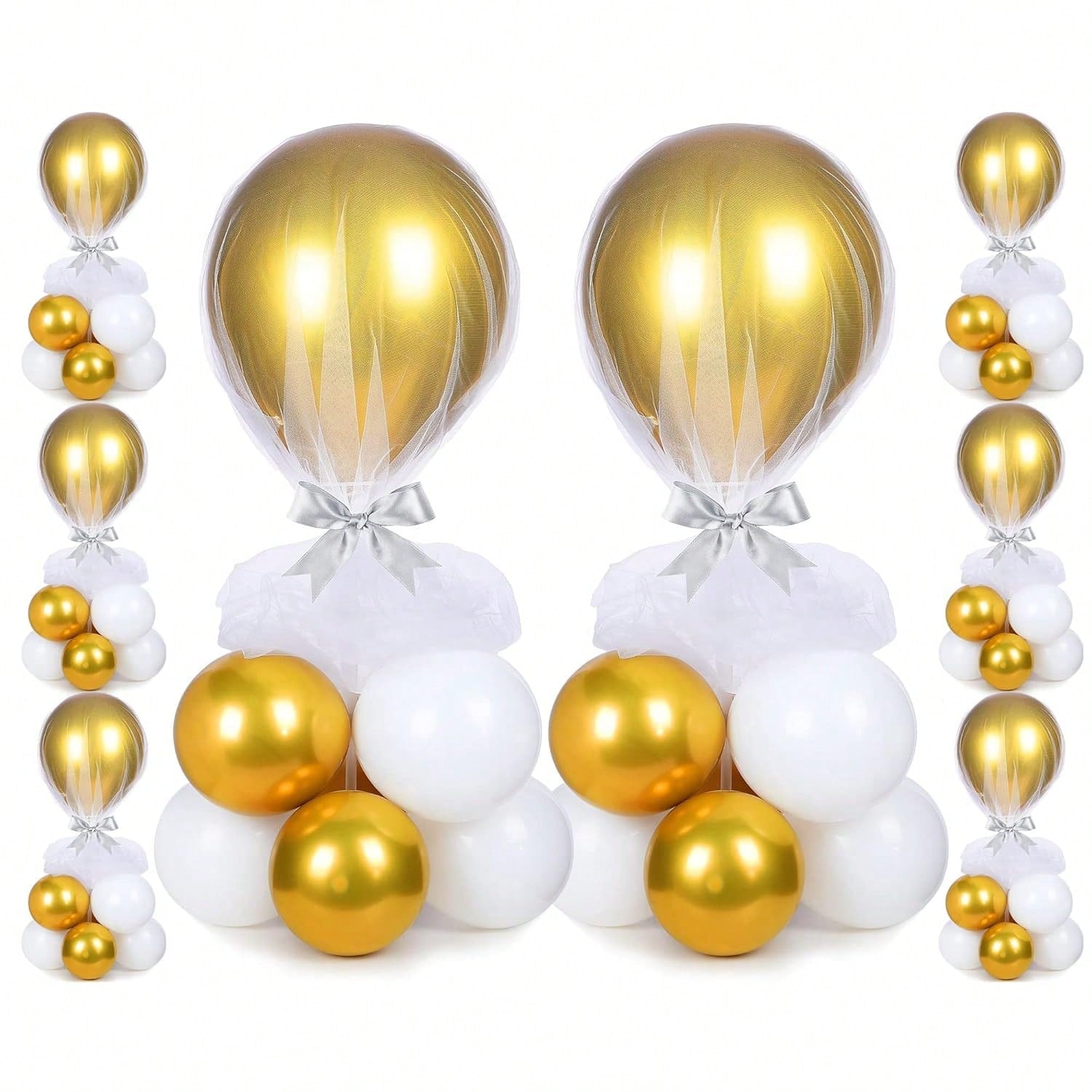 8-Piece Table Balloon Stand Kit With Base, Tulle & 80  Balloons For Party Centerpieces