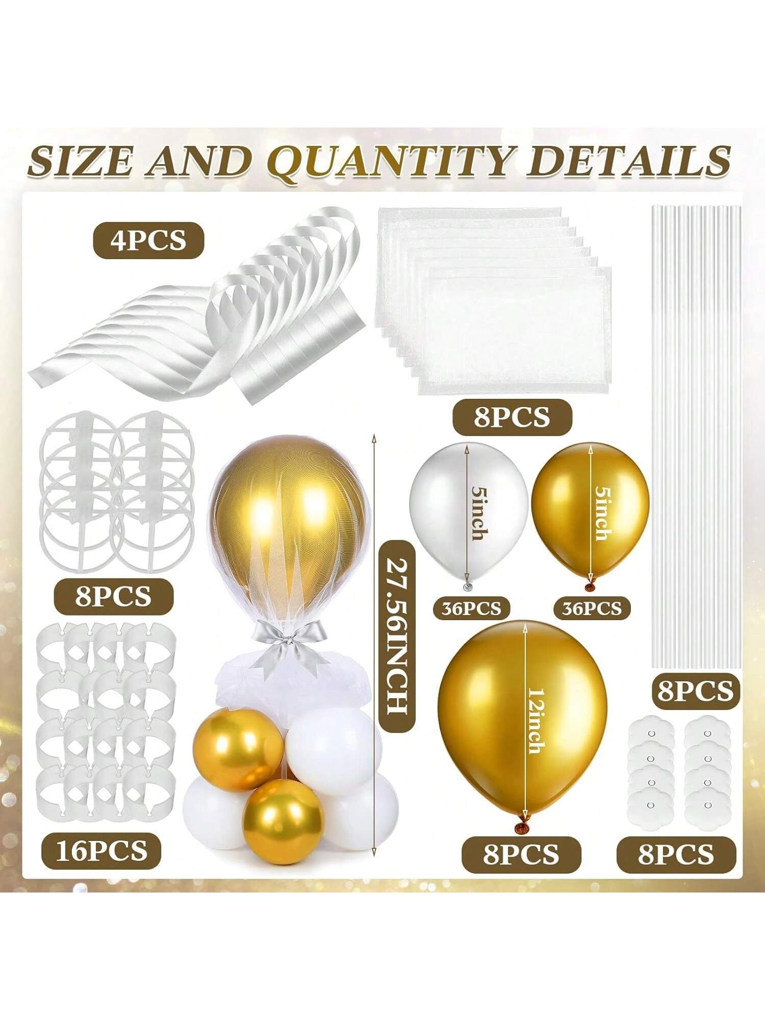 8-Piece Table Balloon Stand Kit With Base, Tulle & 80  Balloons For Party Centerpieces