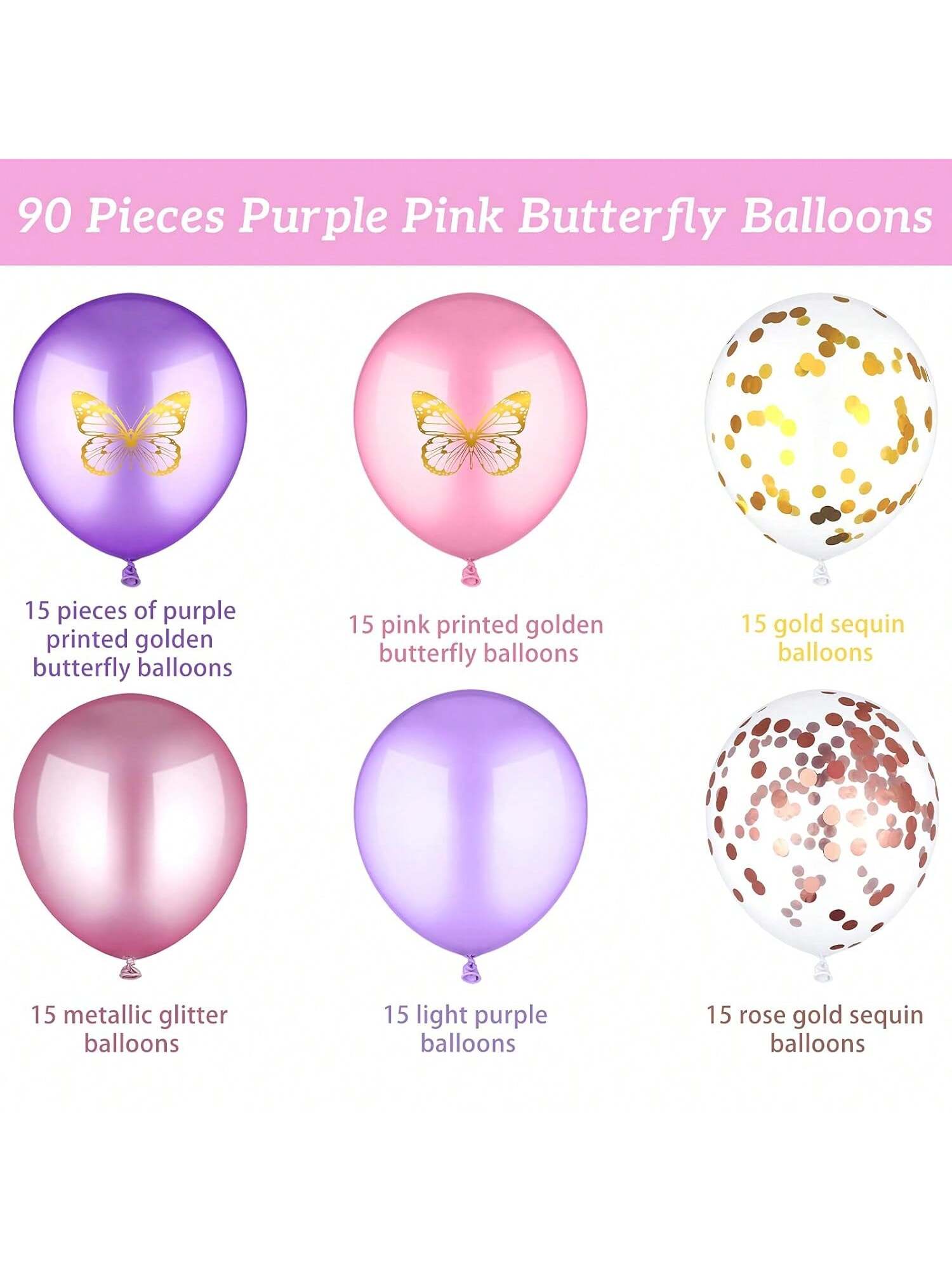 90-Piece Butterfly Balloon Kit With Pink & Purple Balloons For  Shower Or Birthday Decor