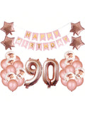 90th Birthday Party Decorations Kit Banner and Balloons Rose Gold Set