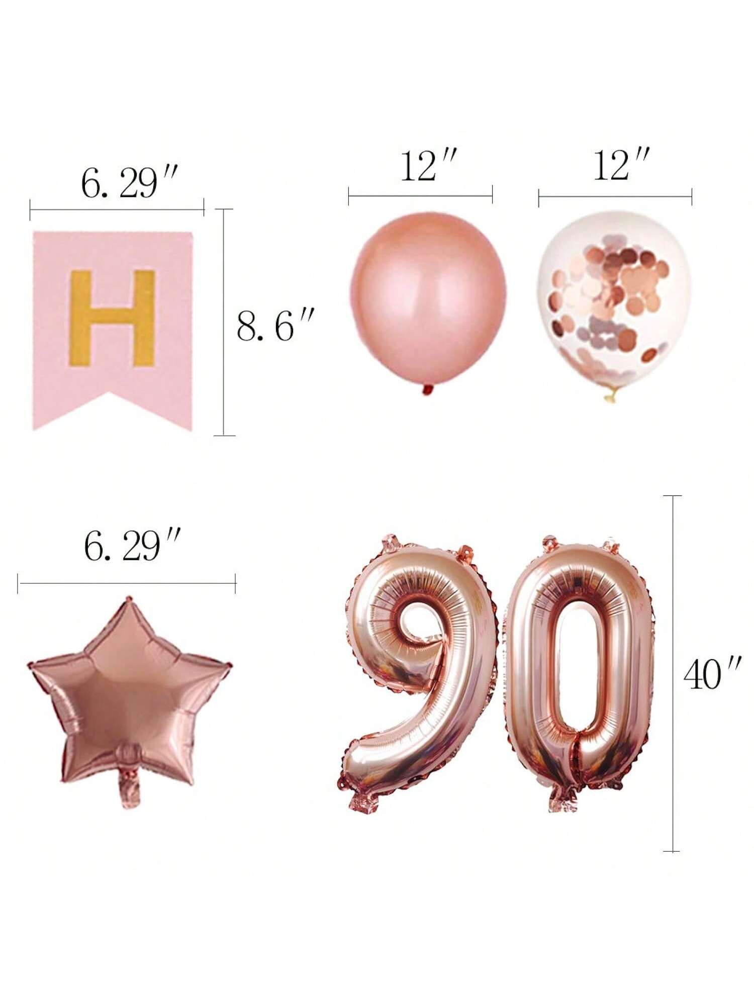 90th Birthday Party Decorations Kit Banner and Balloons Rose Gold Set