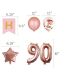 90th Birthday Party Decorations Kit Banner and Balloons Rose Gold Set