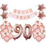90th Birthday Party Decorations Kit Banner and Balloons Rose Gold Set