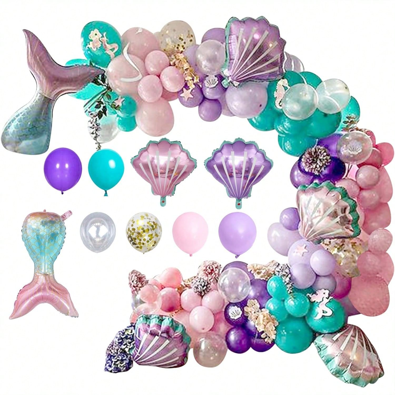 95pcs Balloon Garland Kit with Gold Confetti Blue & Pink Balloons