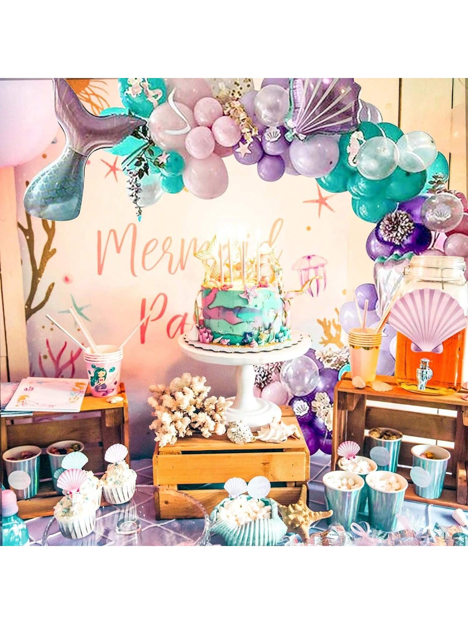 95pcs Balloon Garland Kit with Gold Confetti Blue & Pink Balloons