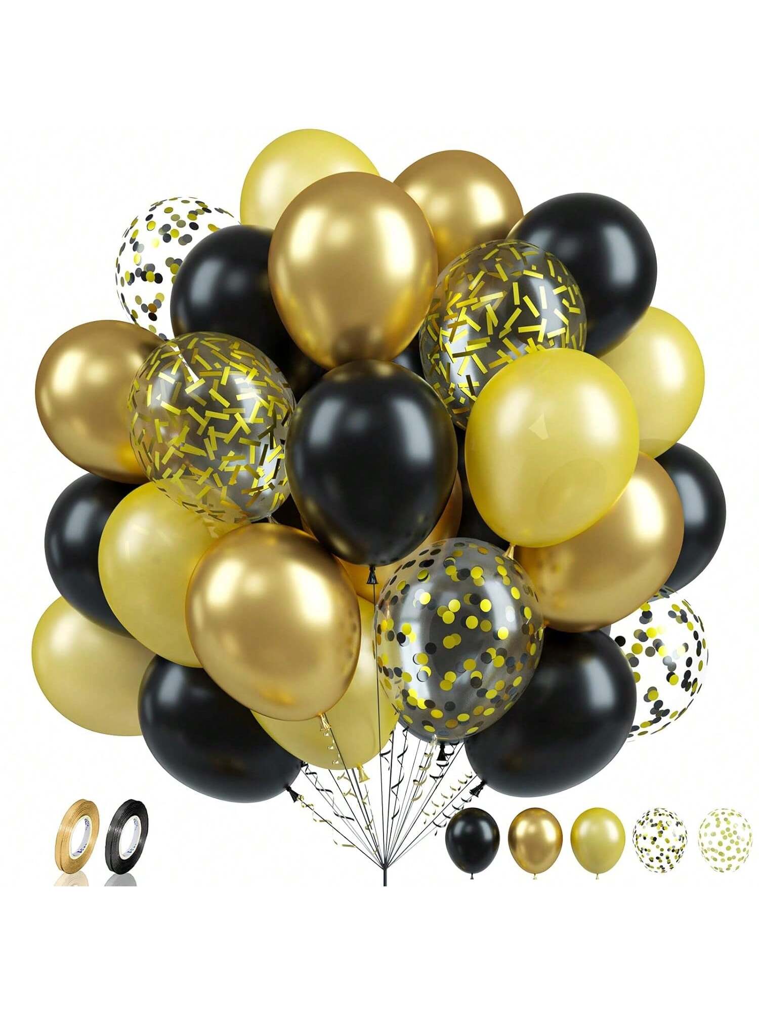 60pcs Black Gold 12in Metallic Confetti Pearl Balloons for Parties & Celebrations