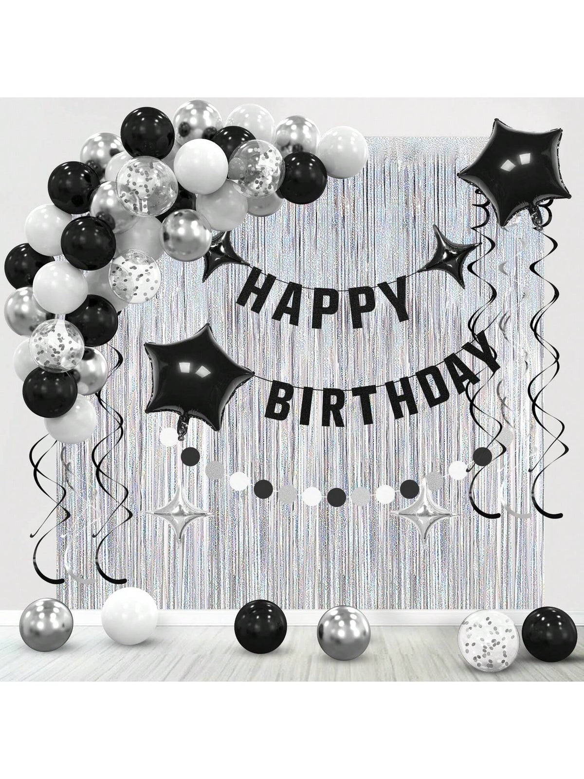 Black Birthday Party Decorations for Men and Women Balloons Arch Banner