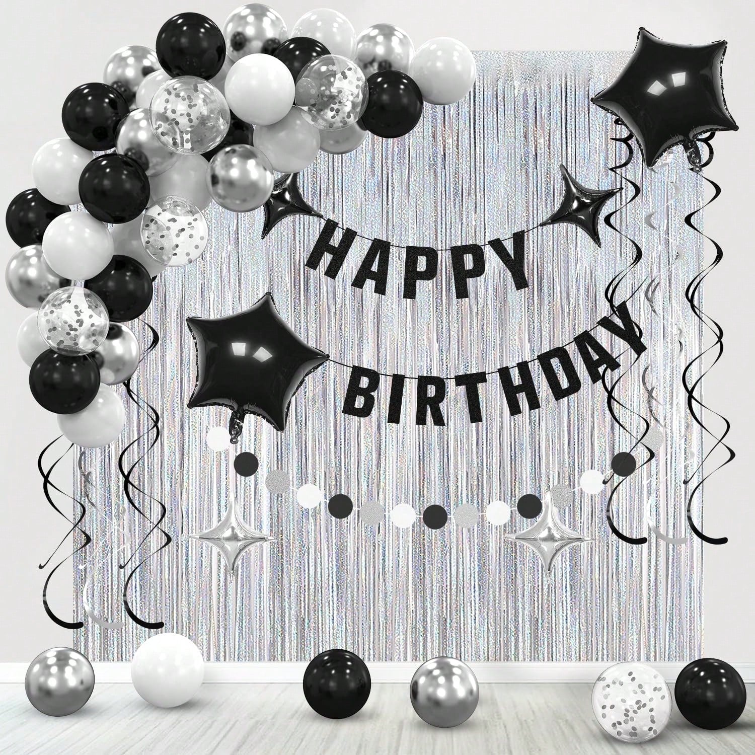 Black Birthday Party Decorations for Men and Women Balloons Arch Banner