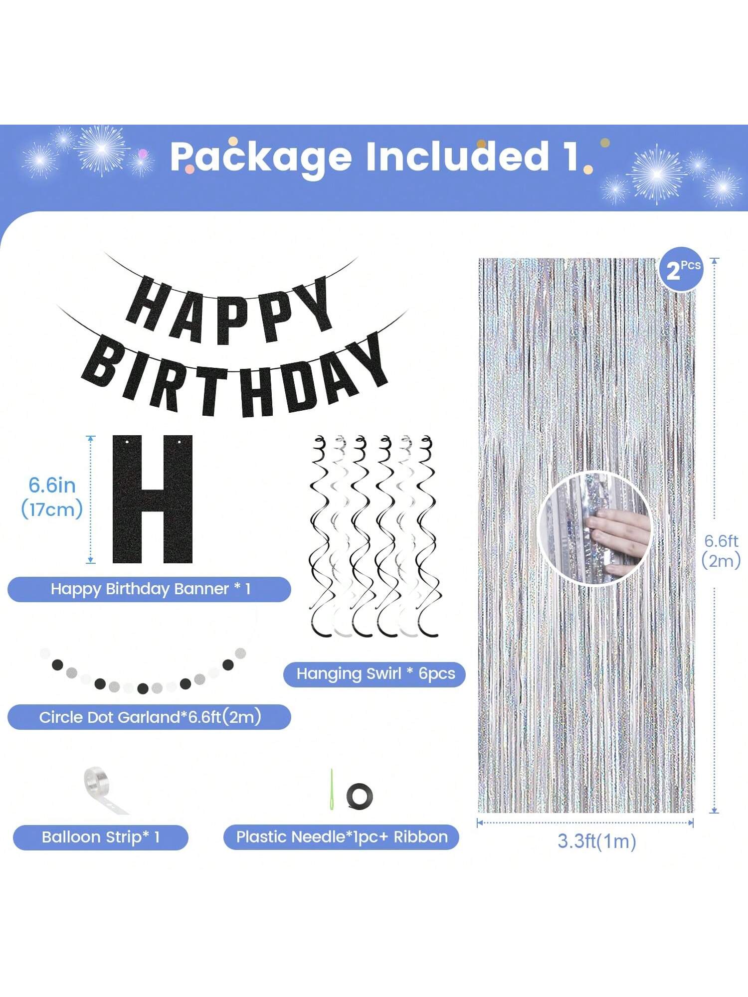 Black Birthday Party Decorations for Men and Women Balloons Arch Banner