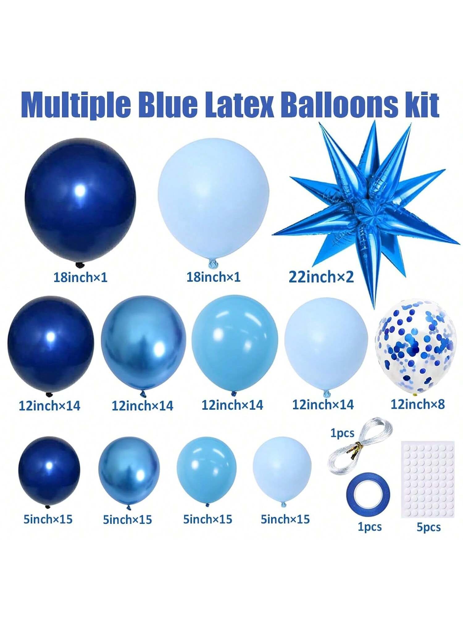 Blue Balloon Garland Arch Kit with Chrome Macaron and Star Balloons