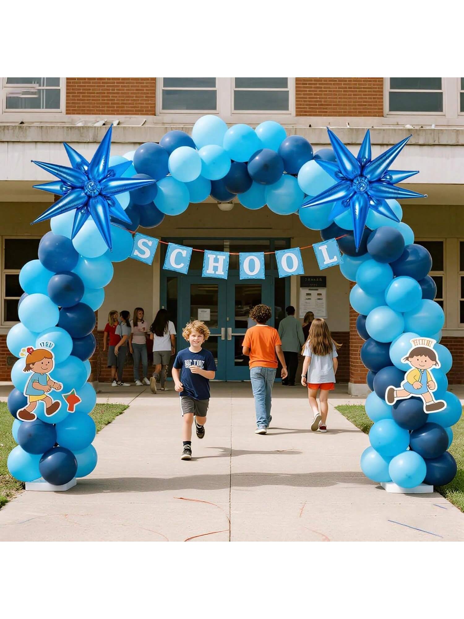 Blue Balloon Garland Arch Kit with Chrome Macaron and Star Balloons