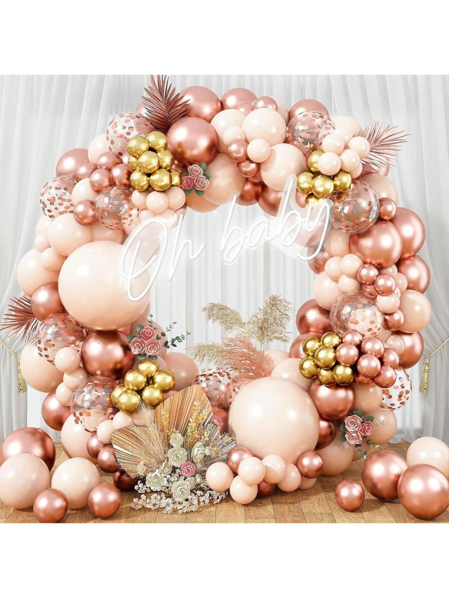 119PCS Blush Rose Gold Balloon Garland Kit with Peach Pink Gold Confetti for Parties