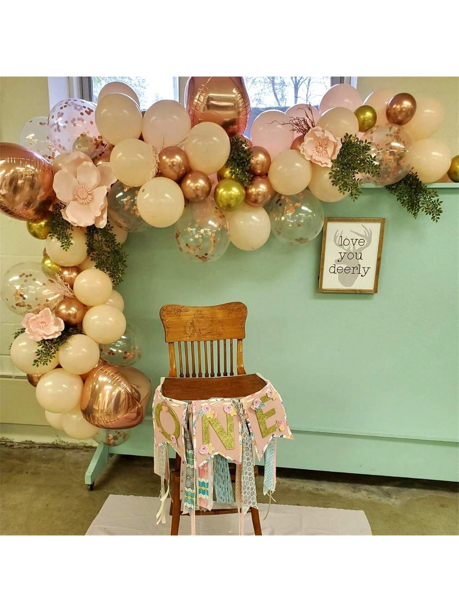 119PCS Blush Rose Gold Balloon Garland Kit with Peach Pink Gold Confetti for Parties