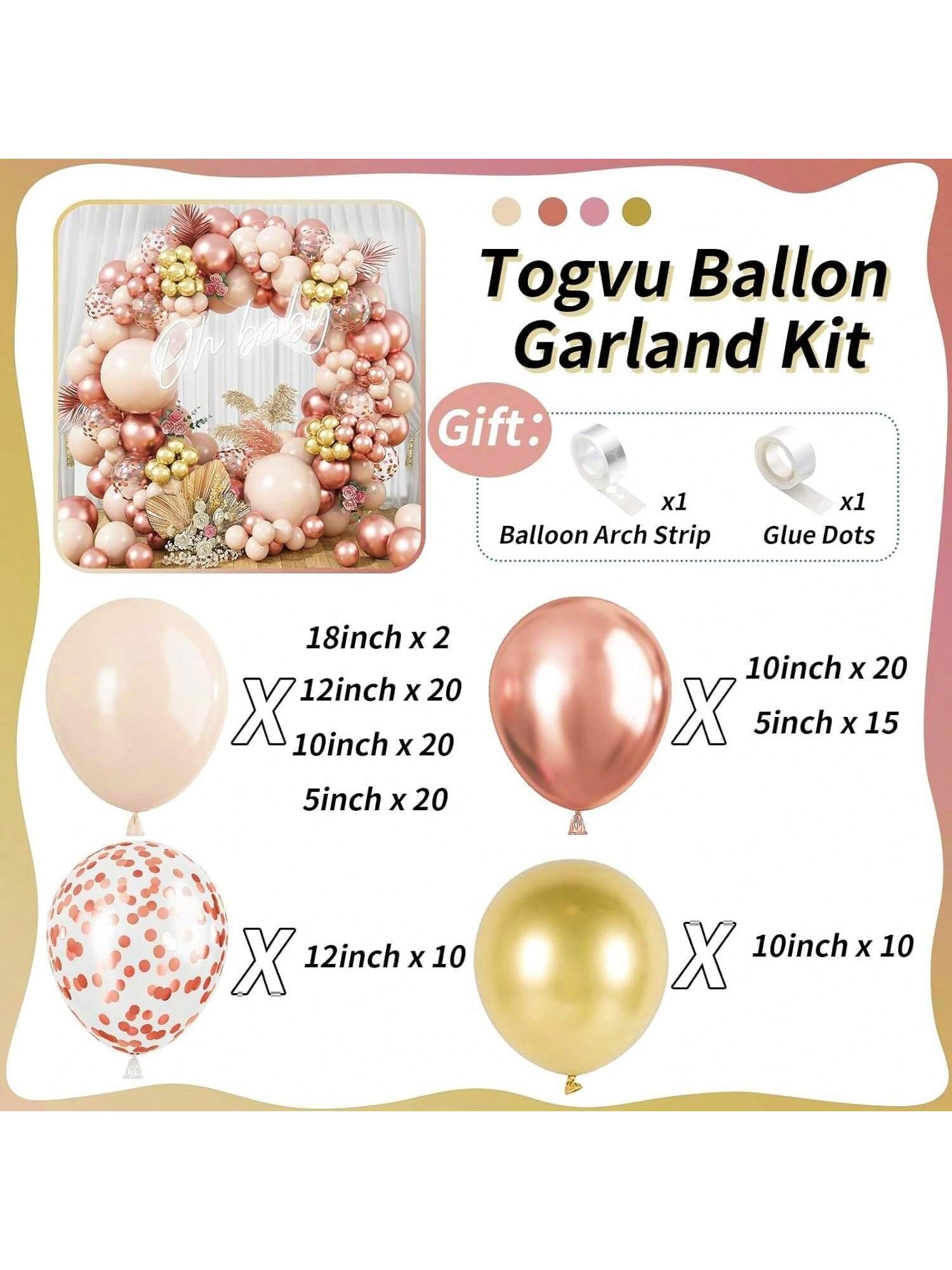119PCS Blush Rose Gold Balloon Garland Kit with Peach Pink Gold Confetti for Parties