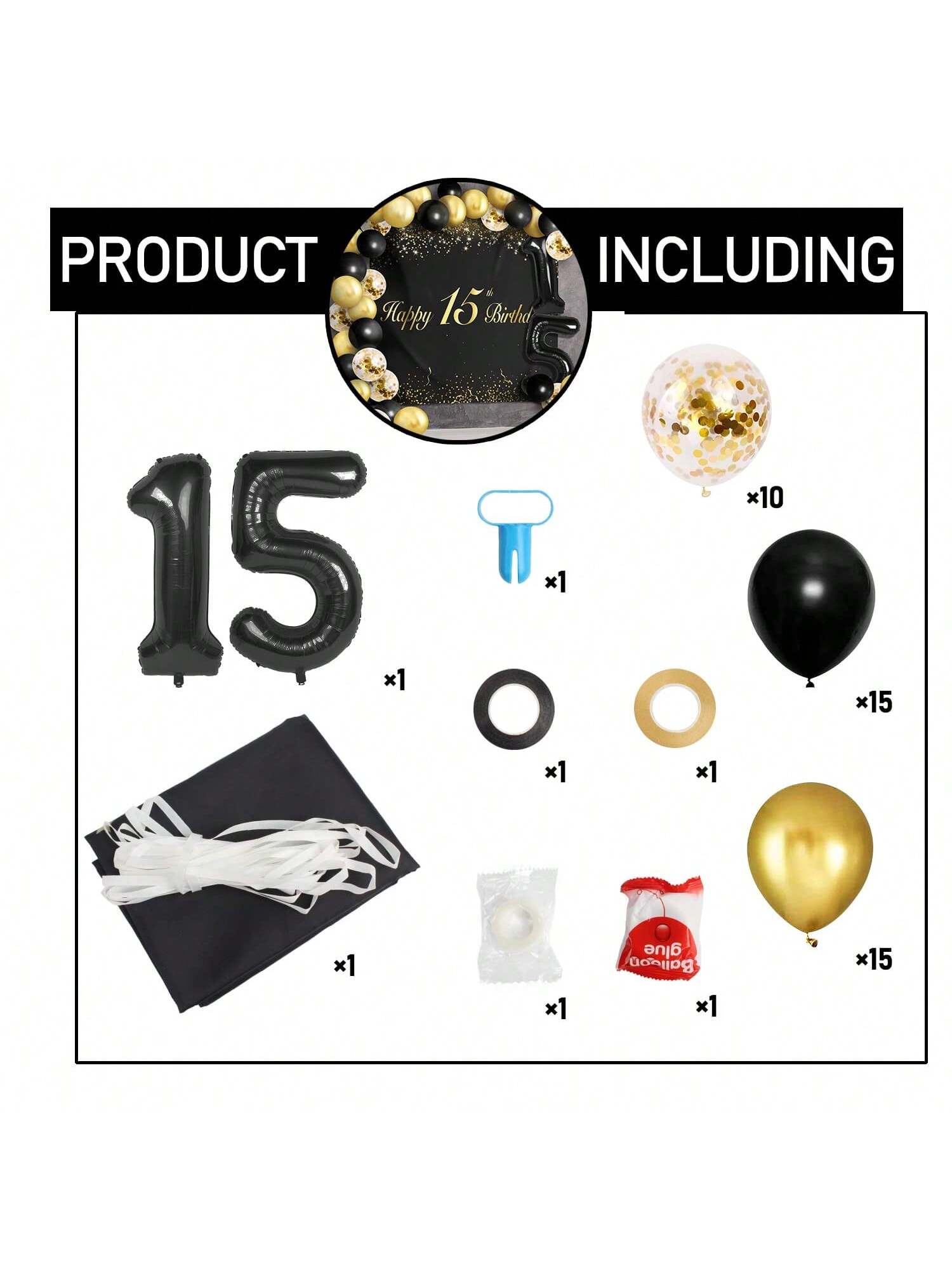 Cheers to 15th Birthday Balloons Garland Banner Party Decorations