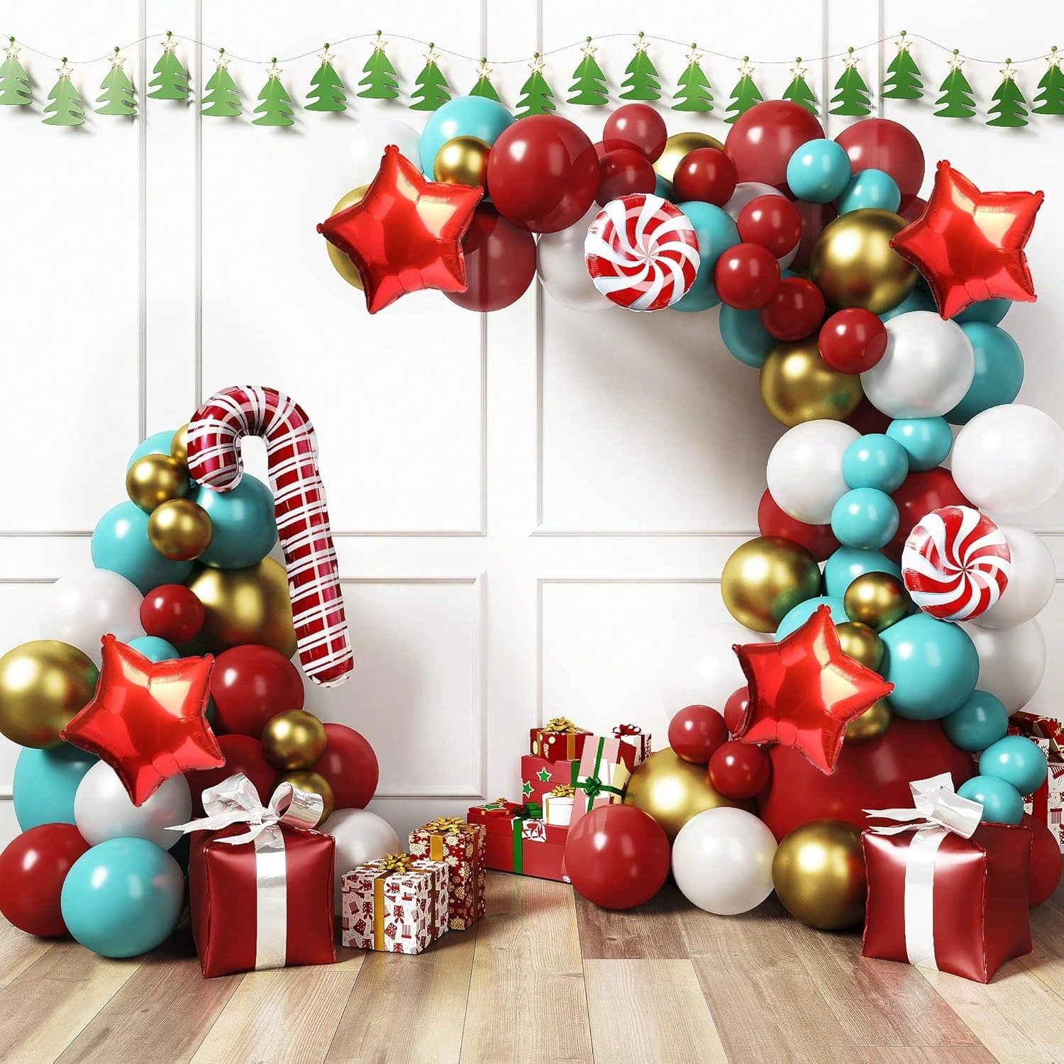 Christmas Balloon Arch Kit 145 pcs Red Teal White Candy Cane