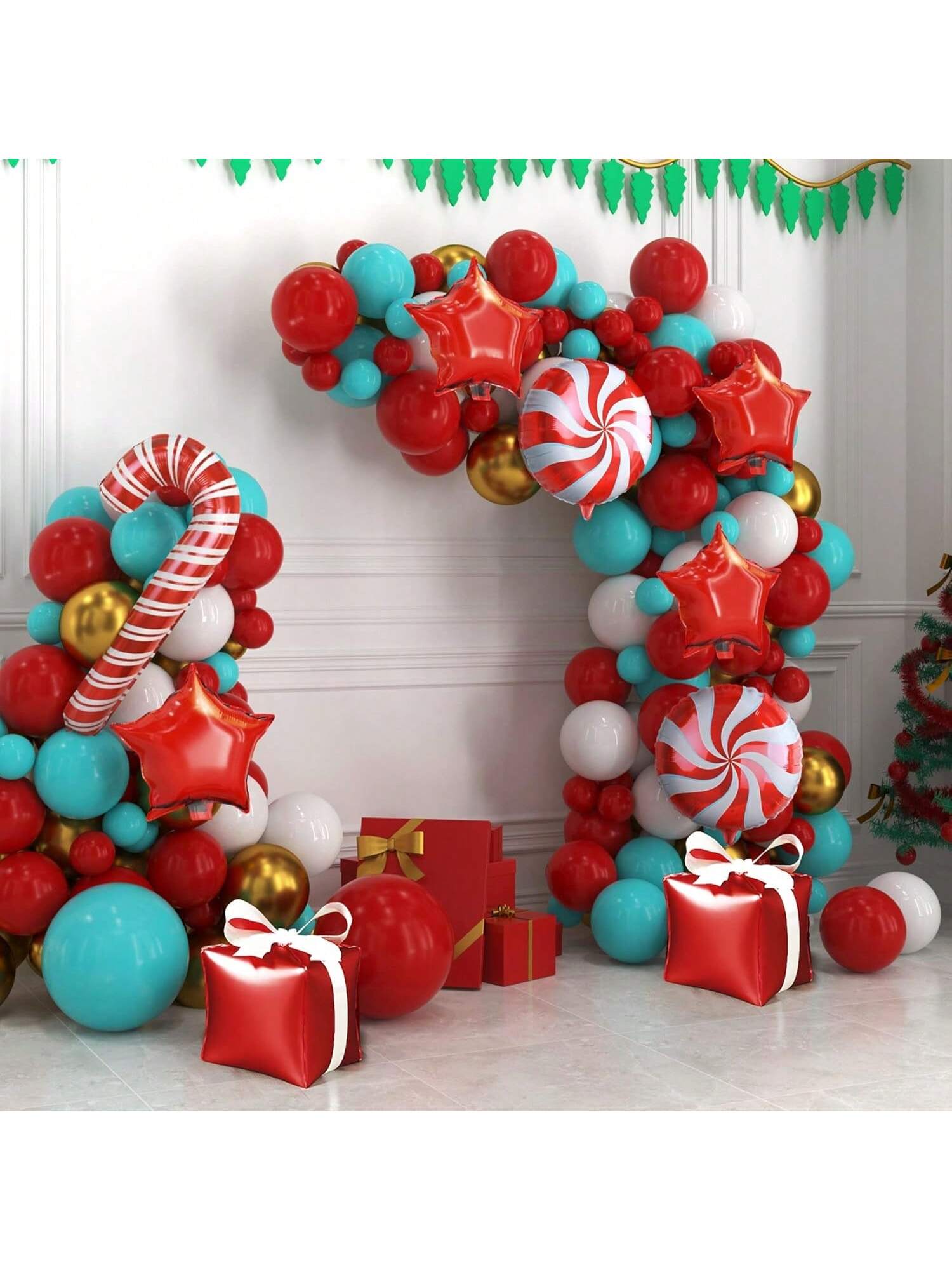 Christmas Balloon Arch Kit 145 pcs Red Teal White Candy Cane